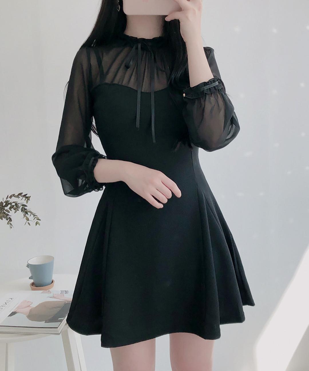 썸데이즈 [무료/당일출고]하객룩💖배색 리본 미니원피스 2color