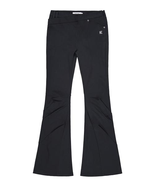 Asymmetry Waist Flare Pants - Black