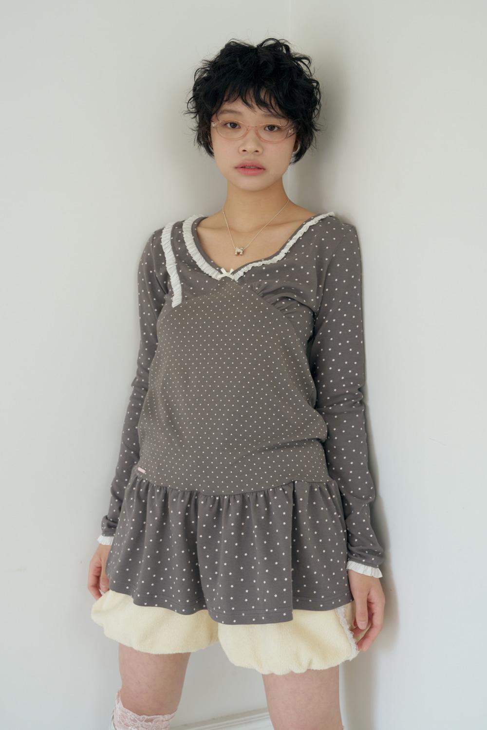 STARRY LACE SHIRRING DRESS _CHACOAL