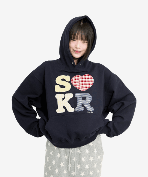[쓰까르 X 밈더] SKRR 패치워크 까르 후드티_네이비
