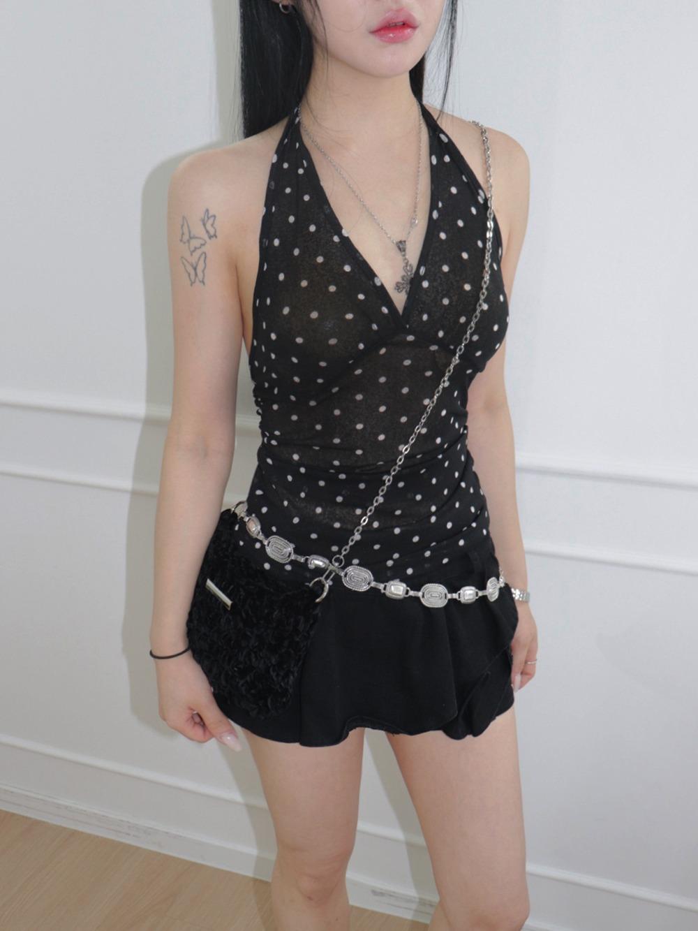 dott halter see-through top (2 color) | 도트 홀터 시스루 탑