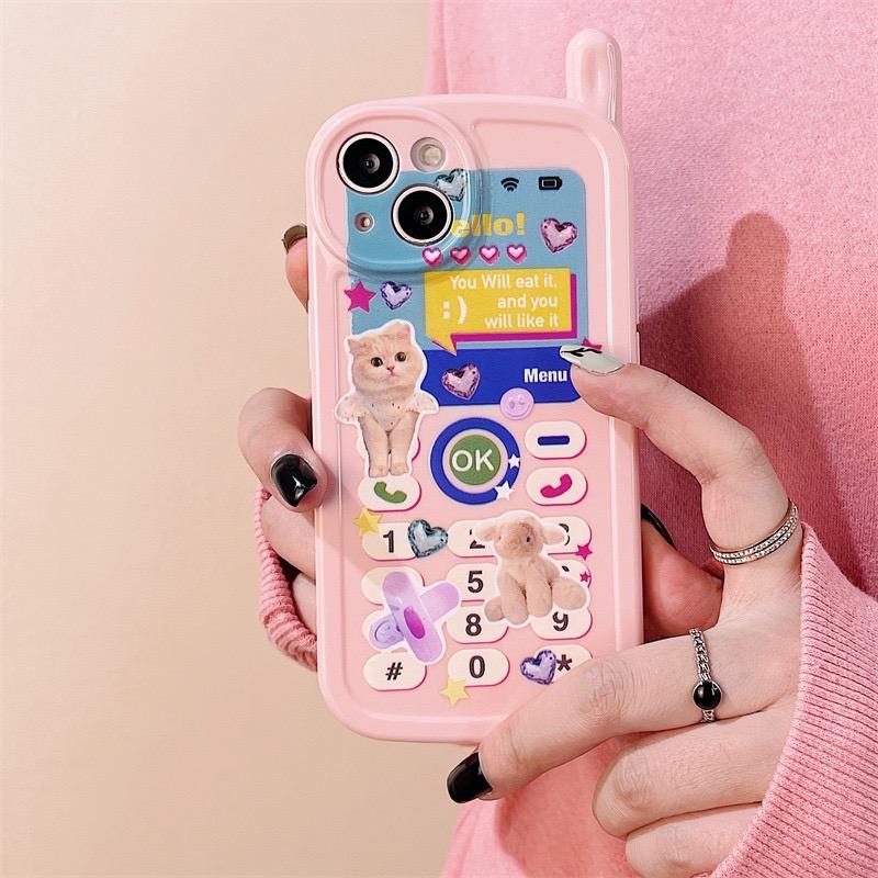 당일발송 고양이 인형 핑크 안테나케이스 레트로 y2k 전화기 젤리 풀커버 아이폰 X XS XR 11 12 13 14 프로 프로맥스