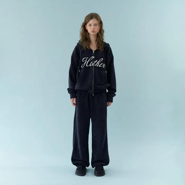 hether boa hoodie zip-up (navy)
