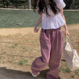 네오 핑크 피그먼트 비조 롱 와이드 팬츠