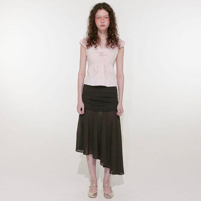 Olivia Shirring Midi Skirt (Brown)