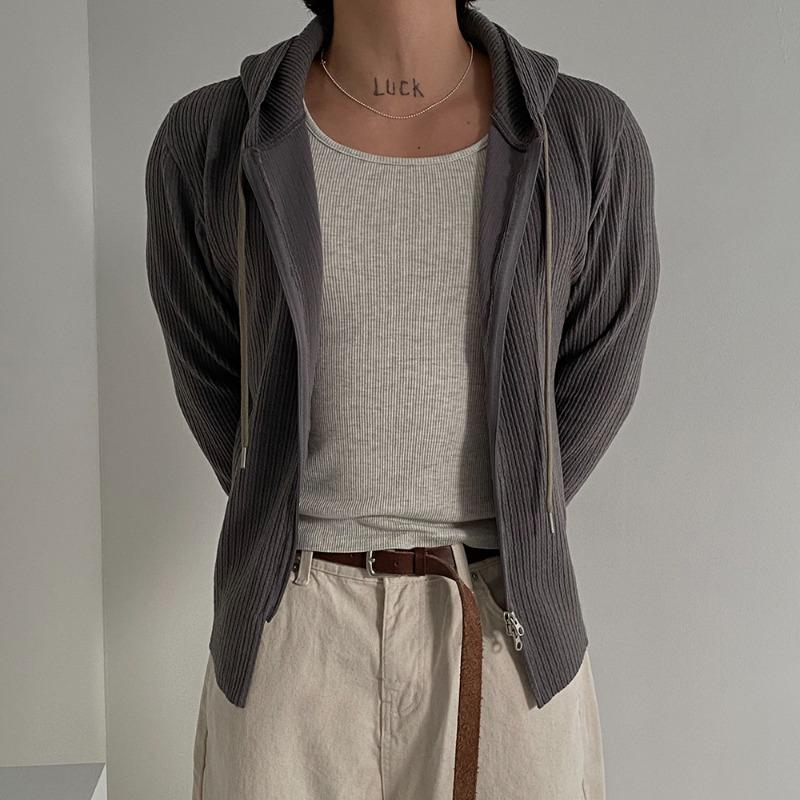 CROP KNIT HOOD ZIP UP (3COLOR)