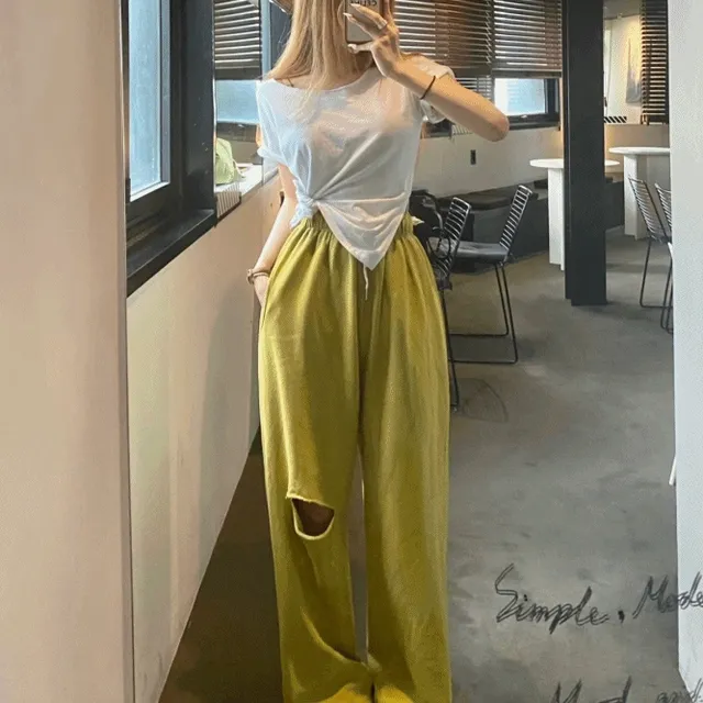 [빅사이즈/5color] 밀키 워싱 피그먼트 투웨이 스트링 와이드 조거팬츠