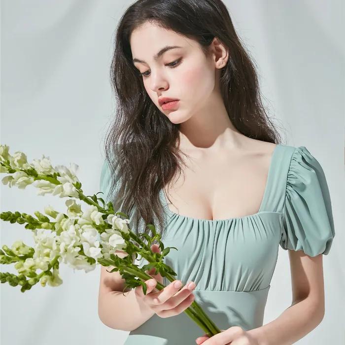 루에르 퍼프 셔링 백스트랩 모노키니 - Pastel green
