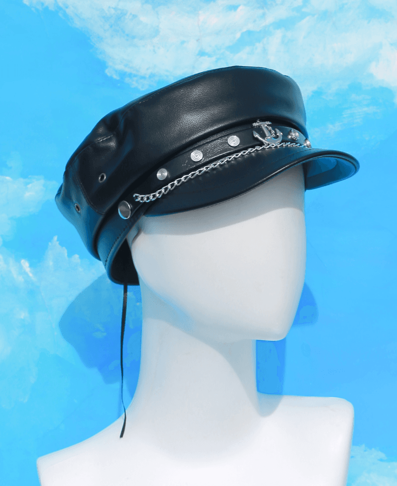 비스크돌 포지션 펑크 레더 스터드 마도로스햇 (베레모,군모,코스프레,캡틴,선장,만화나나,밴드,아이돌패션,무대의상)