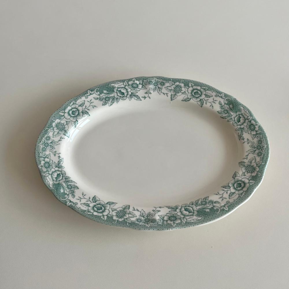 클레이탄 빈티지 플라워 오발 플레이트 홈카페 접시