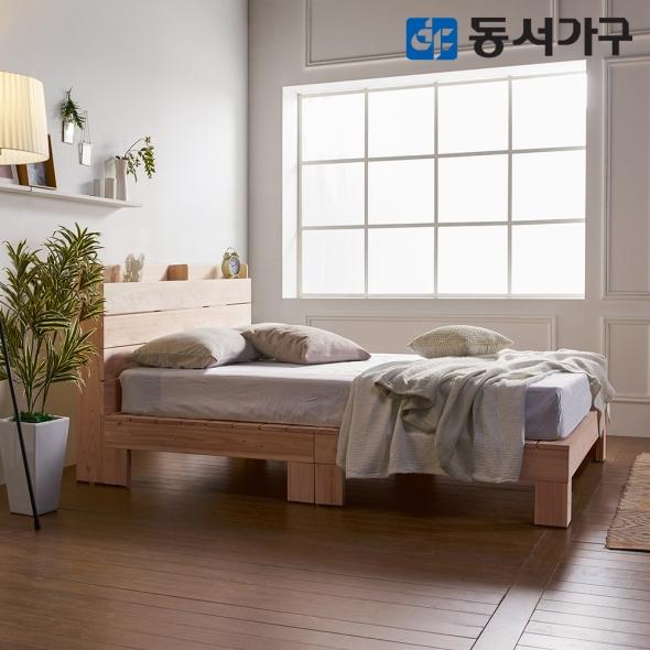 동서가구 순수 히노끼 편백나무 100% 프레임 수납헤드 평상 원목침대 싱글 S+본넬 매트리스 DF639016