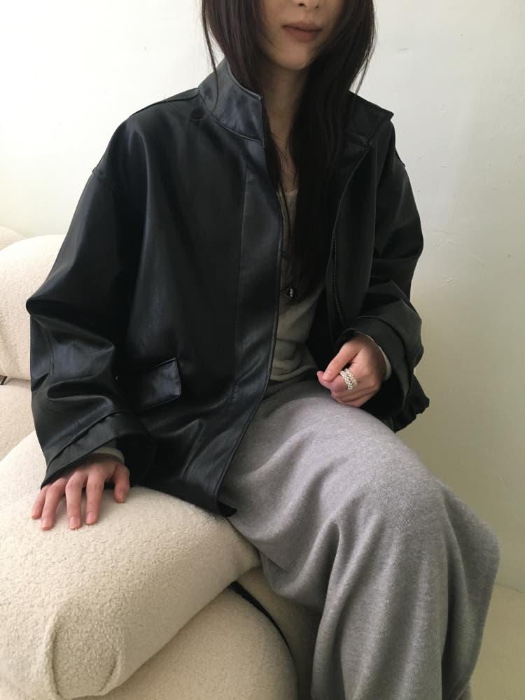 하이넥 레더 블루종 자켓