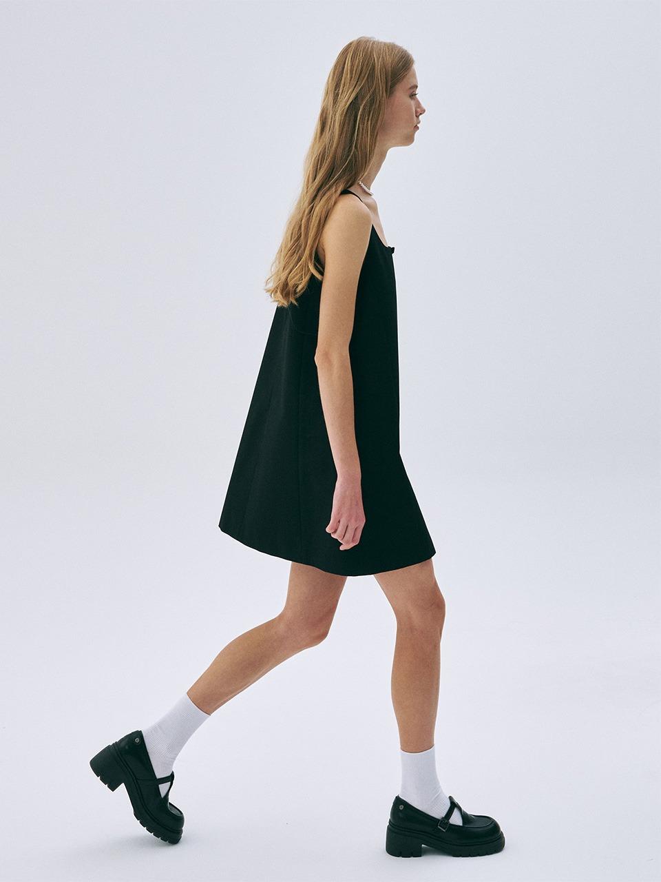 RIBBON FLARE MINI SLEEVELESS DRESS_BLACK