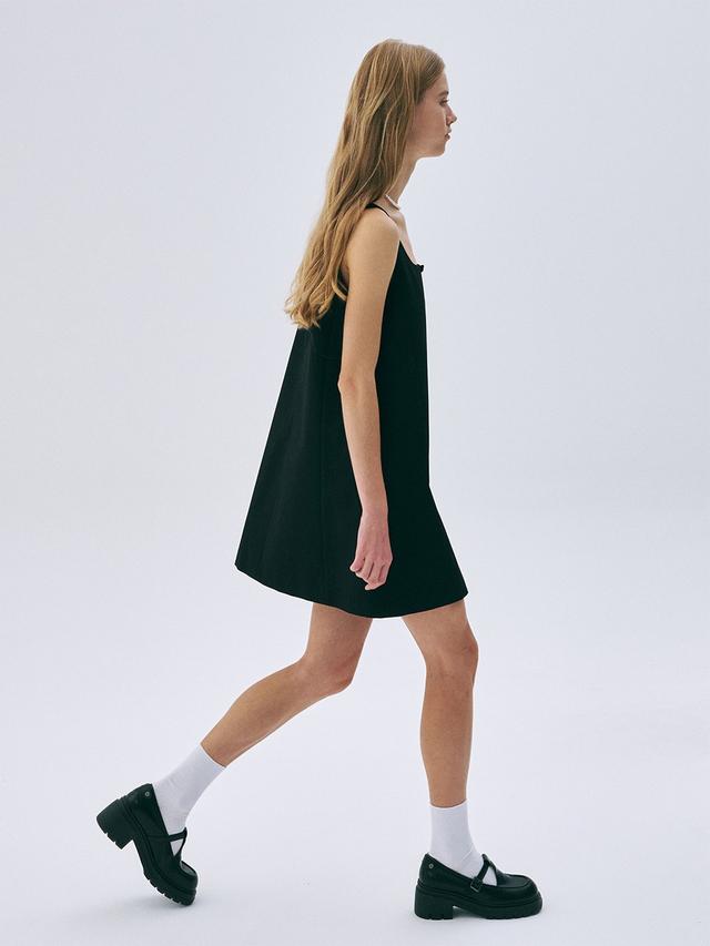 RIBBON FLARE MINI SLEEVELESS DRESS_BLACK