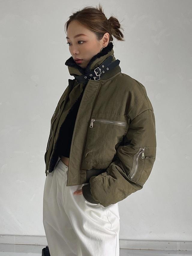 [당일발송/MADE/밍크퍼머플러SET]항공 웰론 셔링 숏 패딩 하이넥 블루종 점퍼(3color)