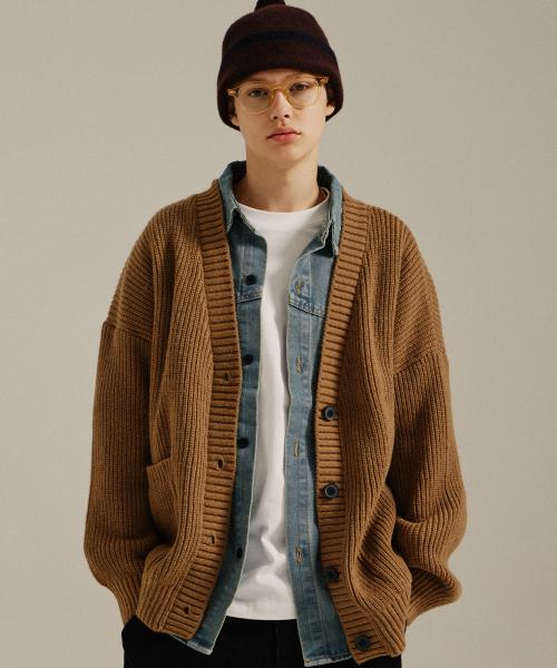 Wool Over Bulky Knit Cardigan_Camel