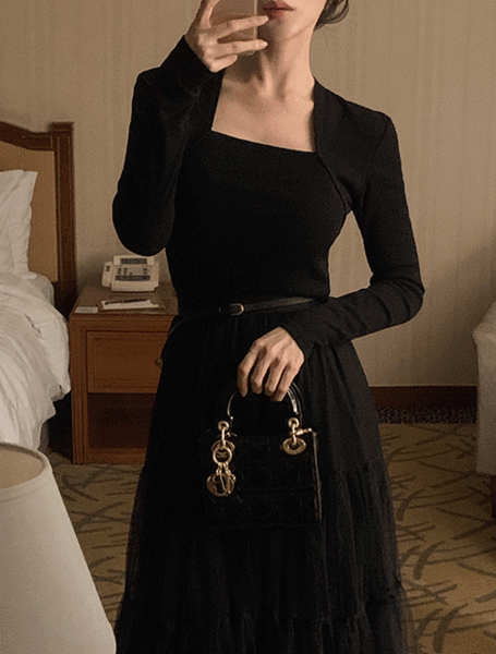 베니토 [-3kg슬림핏][2천장돌파][made] 누아르 슬림골지 볼레로 레이어드 티 (겨울/크리스마스/데일리/슬림티/골지티/겨울기본티/간절기티/데일리룩/데이트룩/하객룩/격식룩/오피스룩/출근룩)