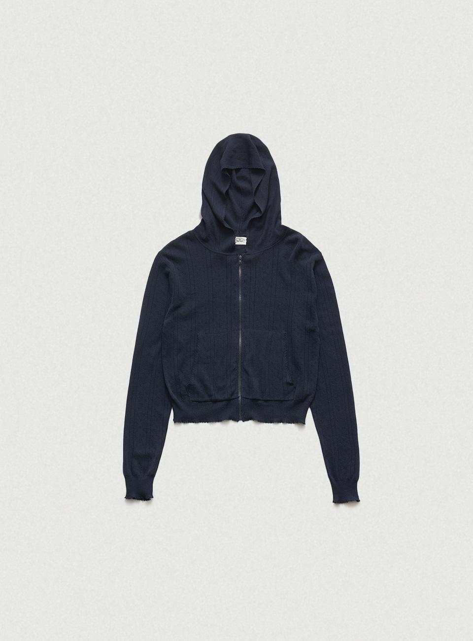 Cotton Eyelet Hooded Knit_Navy