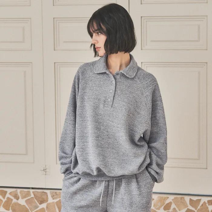 A3473 하울 칼라 스웨트 셔츠_Melange gray