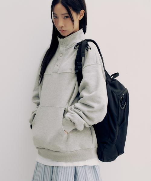 풀오버 하이넥 더블 버튼 오버핏 아노락 티셔츠 _ 2COLOR