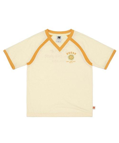 트립 브이넥 반팔티셔츠 우먼 YELLOW