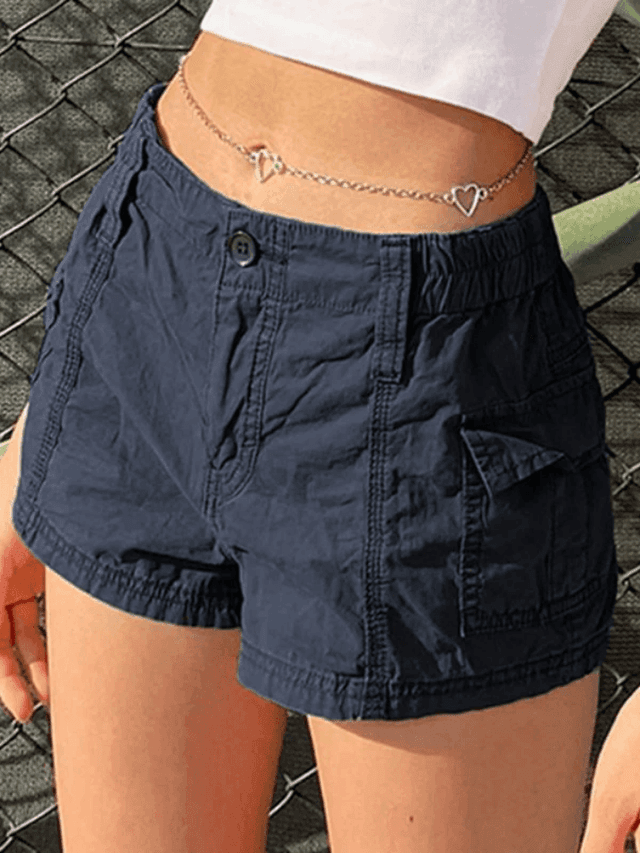 Vintage Low Rise Asymmetric Cargo Shorts - Blue / S