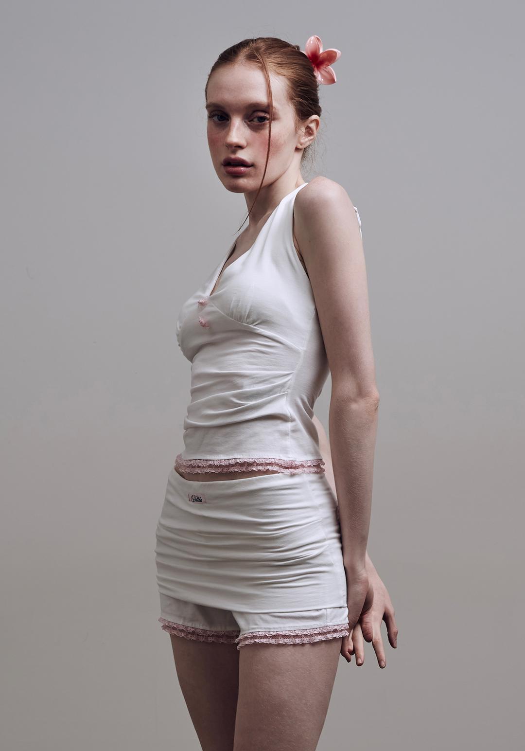 힐다 Rose Lace Halter Top [Ivory]