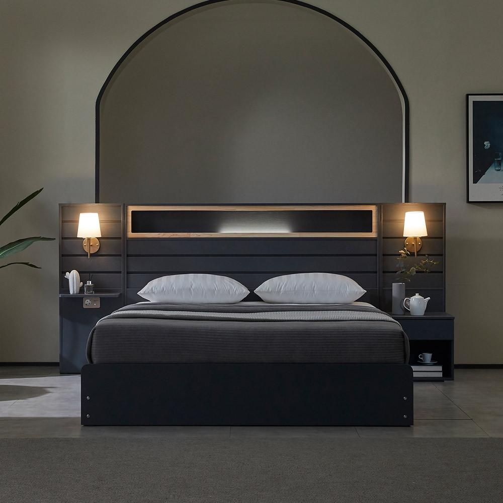 베디스 호텔침대 피렌체 편백나무 아트월 LED조명 평상형 침대프레임