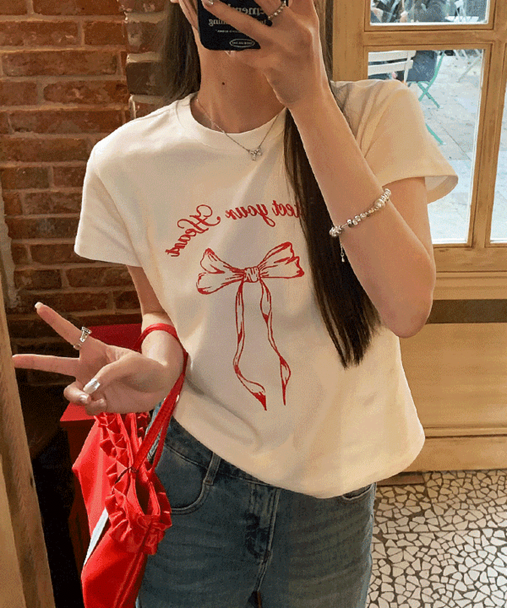 썸즈마인 해브 리본 반팔티 /2 Color