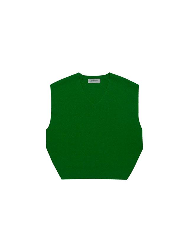 V-neck Unbalanced Knit Vest, green