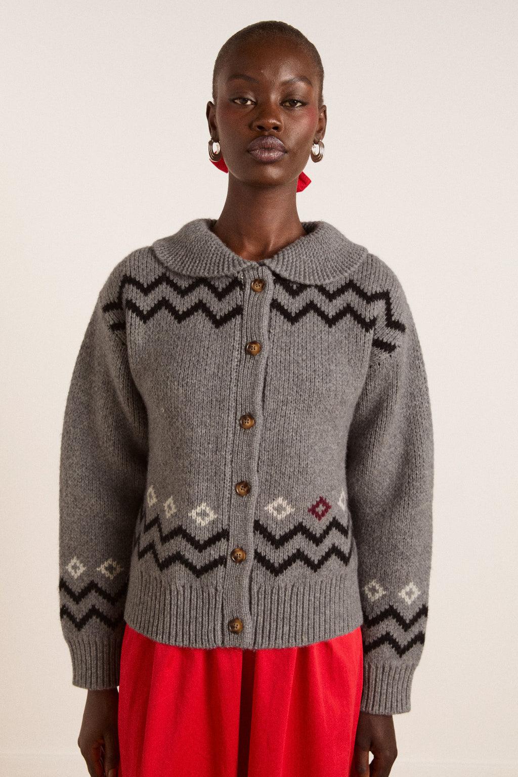 cecily collar lambswool cardigan - bunny intarsia