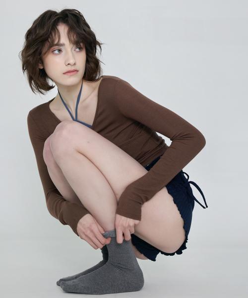 여성 요가복 DEVI-T0041-브라운 필라테스 커브 랩 크롭티