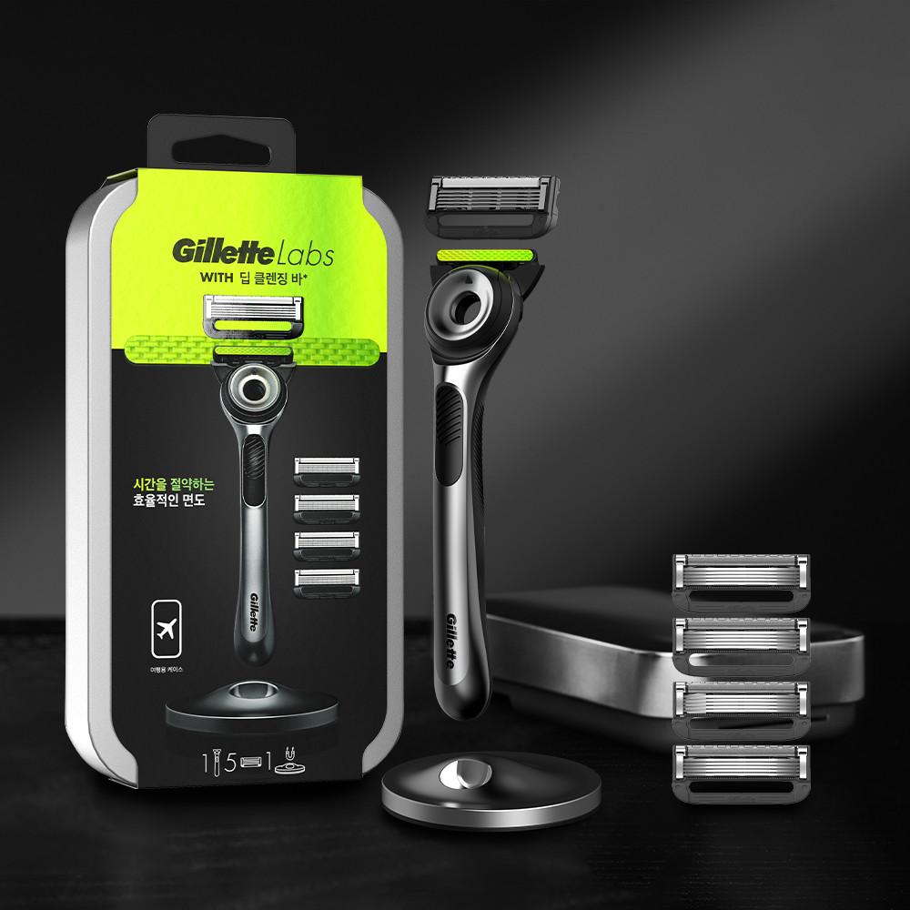 [신제품] 질레트랩스 딥 클렌징 바 틴케이스 세트 (면도기 + 면도날 5입 + 케이스 + 면도기 스탠드)