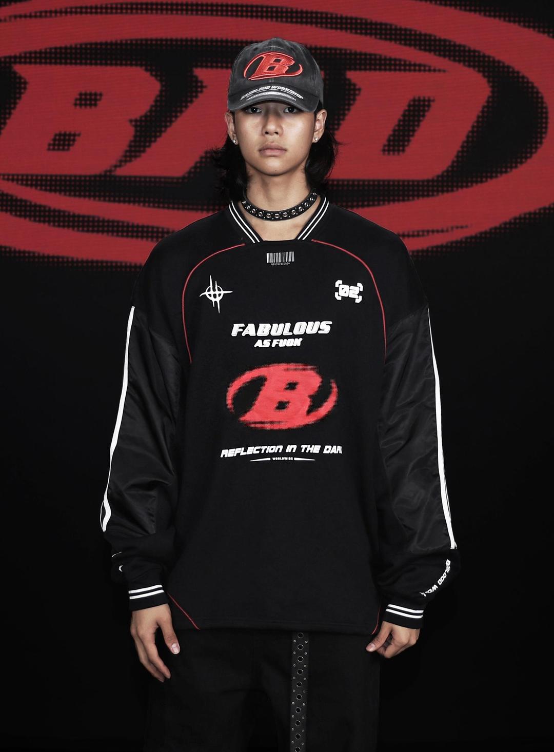 [w-sweatshirt23-005] F1 브이넥 스웻셔츠 - 블랙