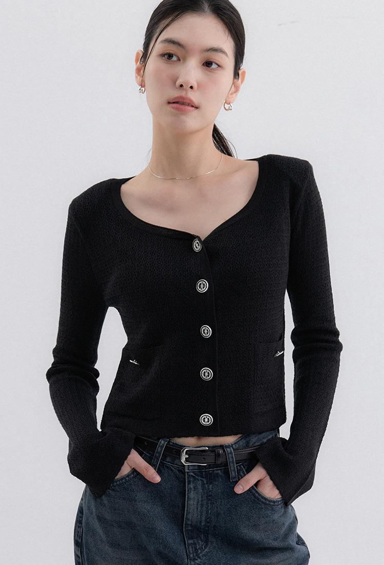 Annie Tweed Knit Cardigan (Black)
