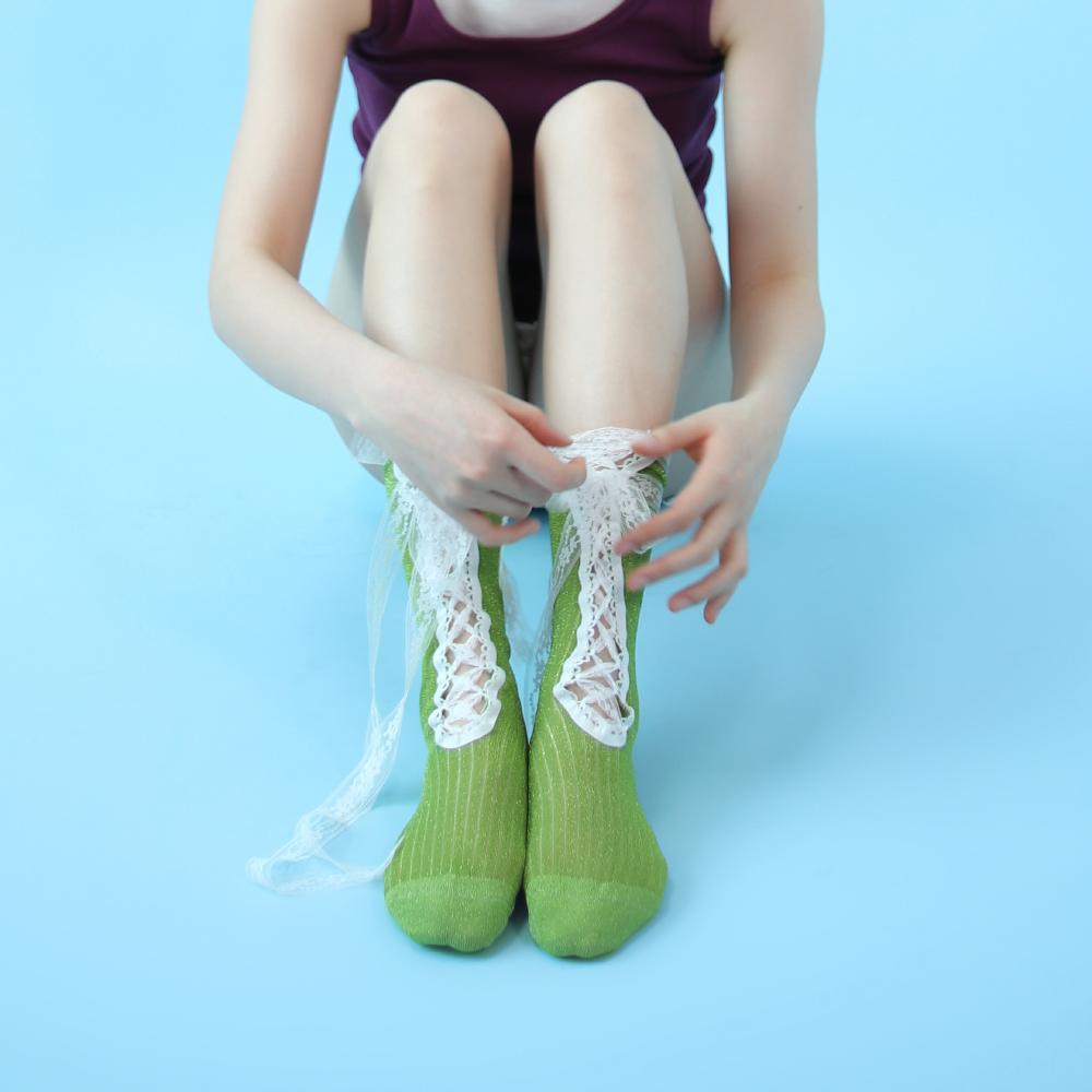 corset lace up socks (green)