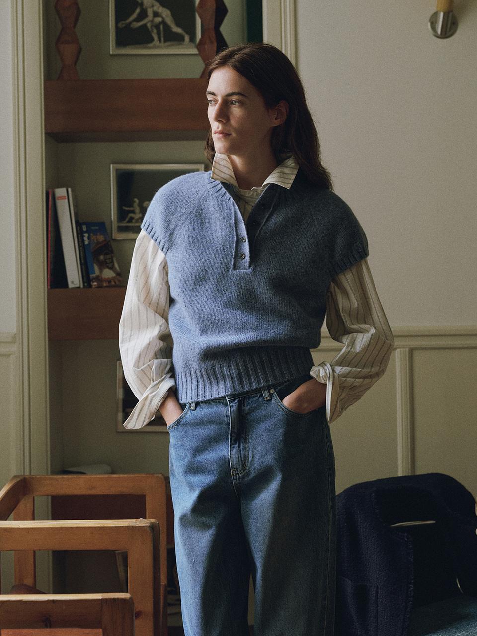 Scottish-wool Cap Sleeve Knit Top SK5AP303_2color