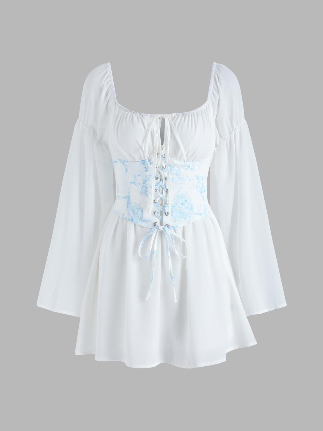Floral Lace Up Corset Mini Dress