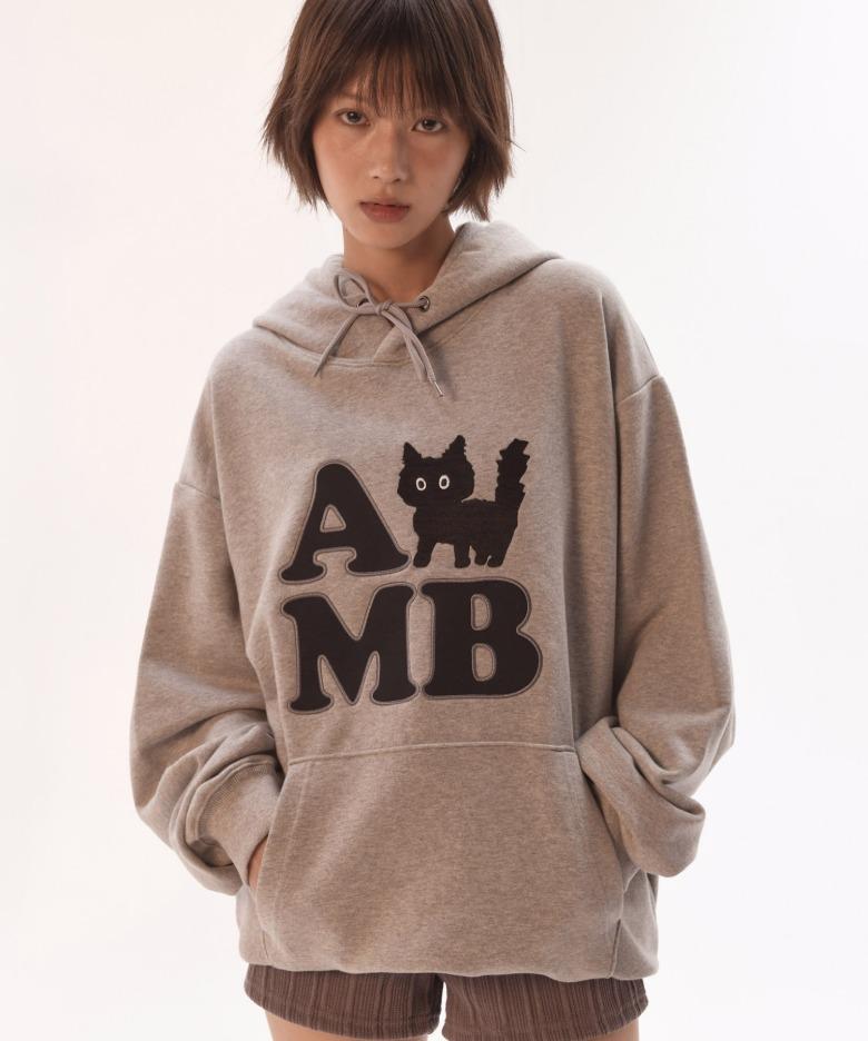 엠블러 남여공용 AMB cat 자수 후드 티셔츠 AHP1203 (멜란지)