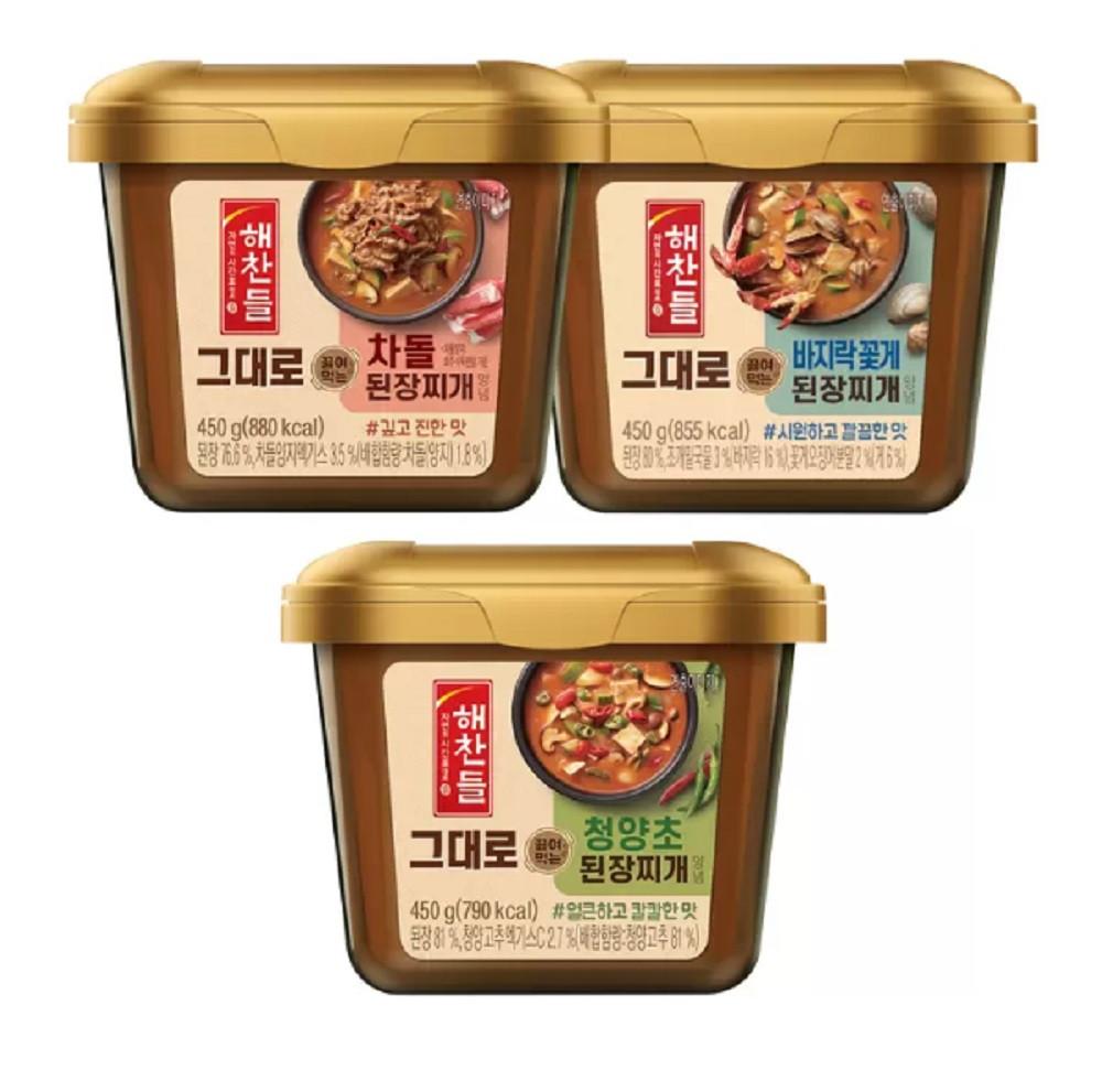 해찬들 그대로 된장찌개 양념 450g x 3개 청양초 차돌 바지락 꽃게