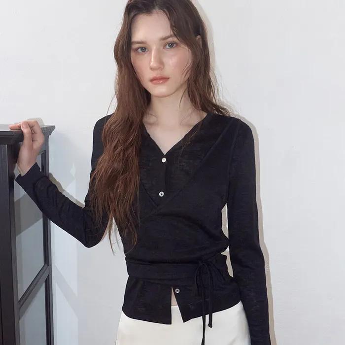 Wrap Cardigan T-Shirt, Black