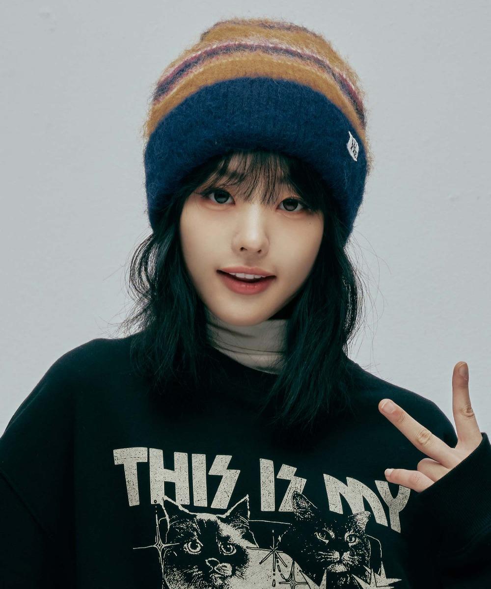 헤어리 스트라이프 비니_BROWN