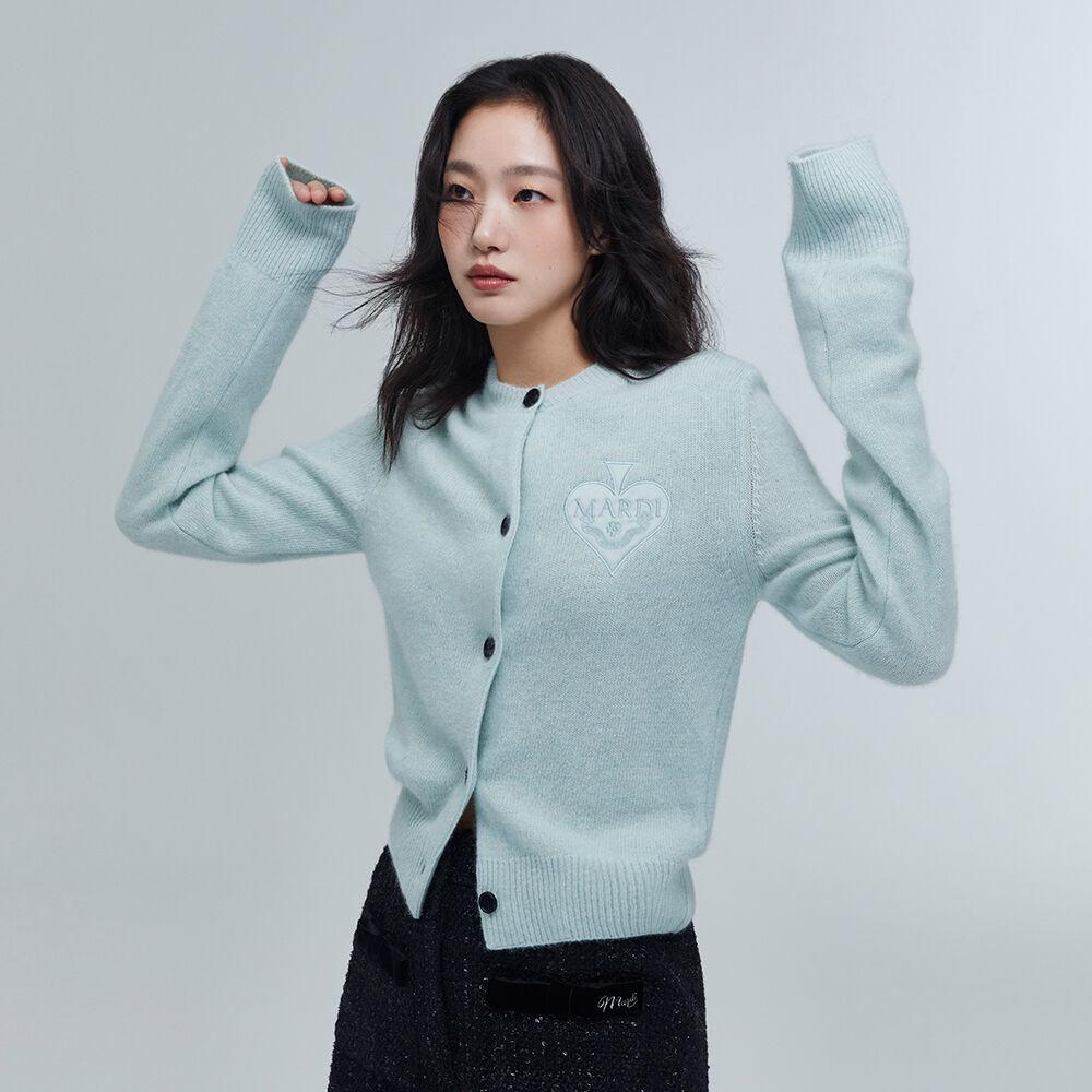 RACCOON BLENDED CARDIGAN ROUND NECK SPADE_BABYBLUE