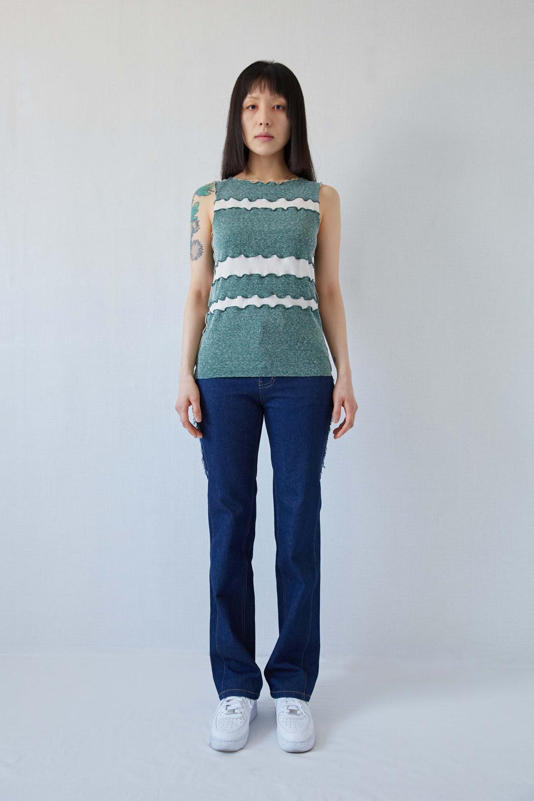LINED SLEEVELESS IN MULTI GREEN CREAM (70% off)