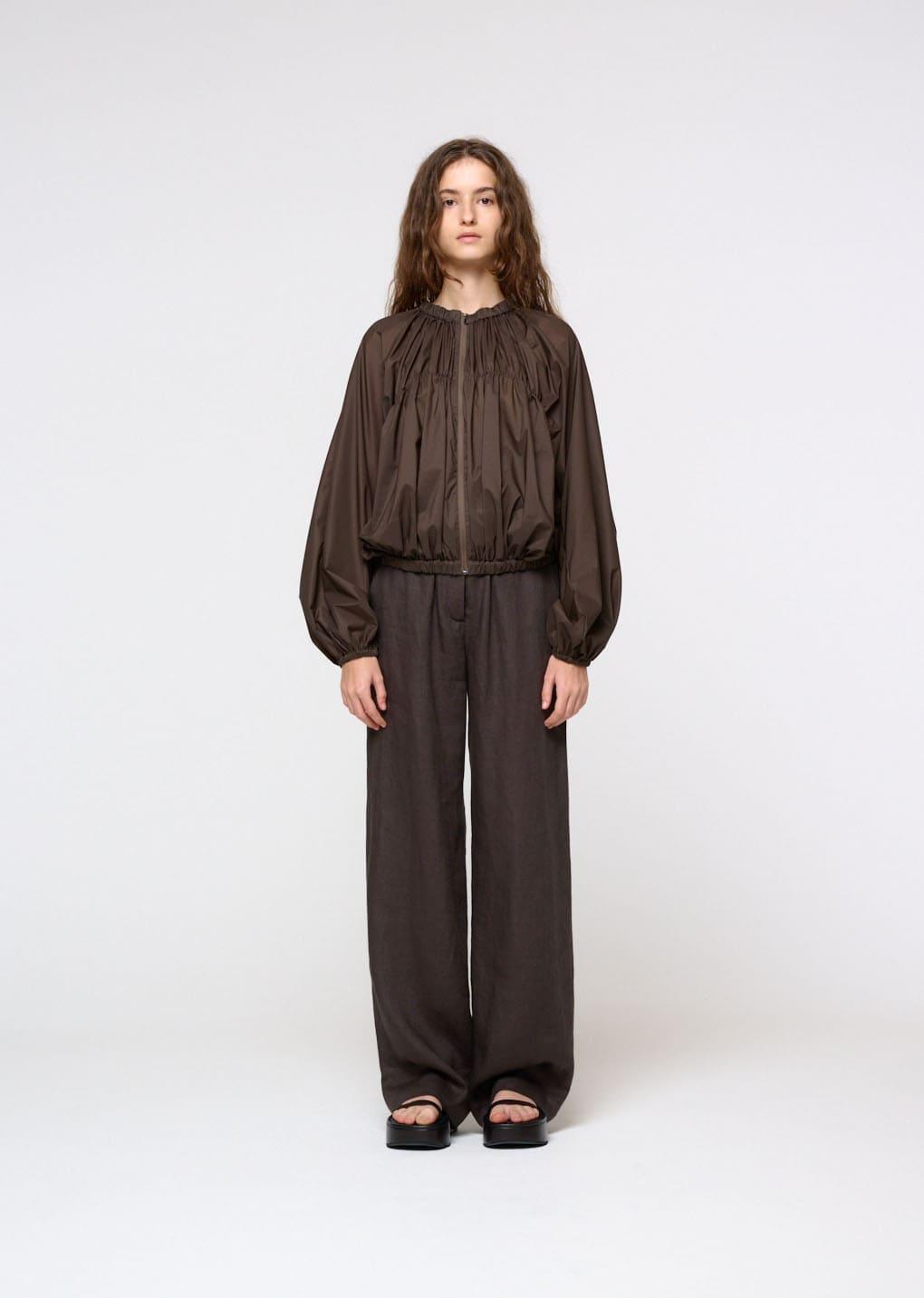 Nylon Shirring Jumper, Brown