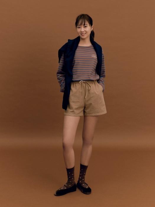 suede banding shorts - beige