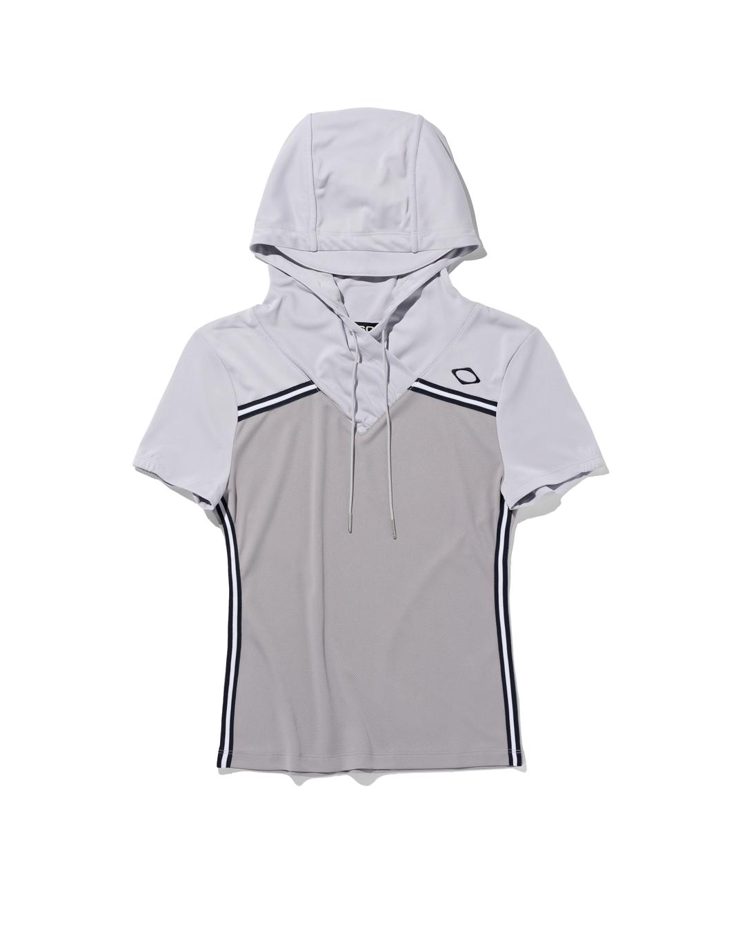 SHIRRING HOODED JERSEY TOP_GREY