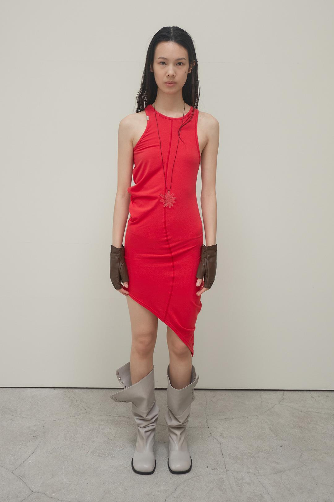 Wave Long Sleeveless Dress / Red