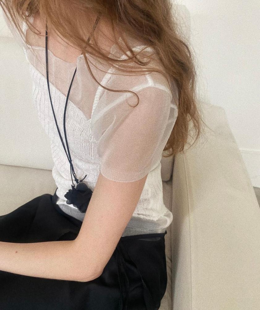 (아이 당일) 베러 모어 시스루 레이어드 반팔 니트 4col