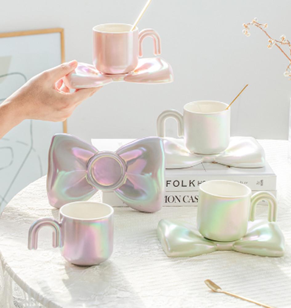 빈티지 리본컵 특이한머그컵 집들이선물 유니크 세라믹 커피잔세트 홈카페꾸미기 홈카페소품